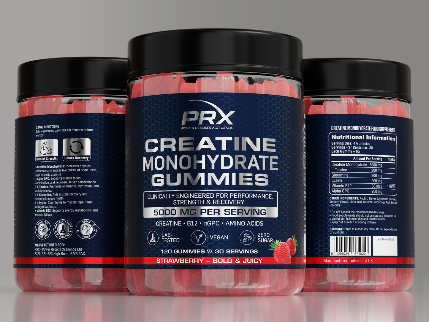 Creatine Gummies - 5000mg High Strength Formula - Sweet Strawberry