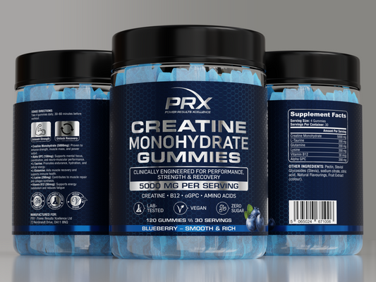 PRX Creatine Gummies – 5000 mg Creatine + B12 + αGPC – Vegan • Zero Sugar • Lab Tested