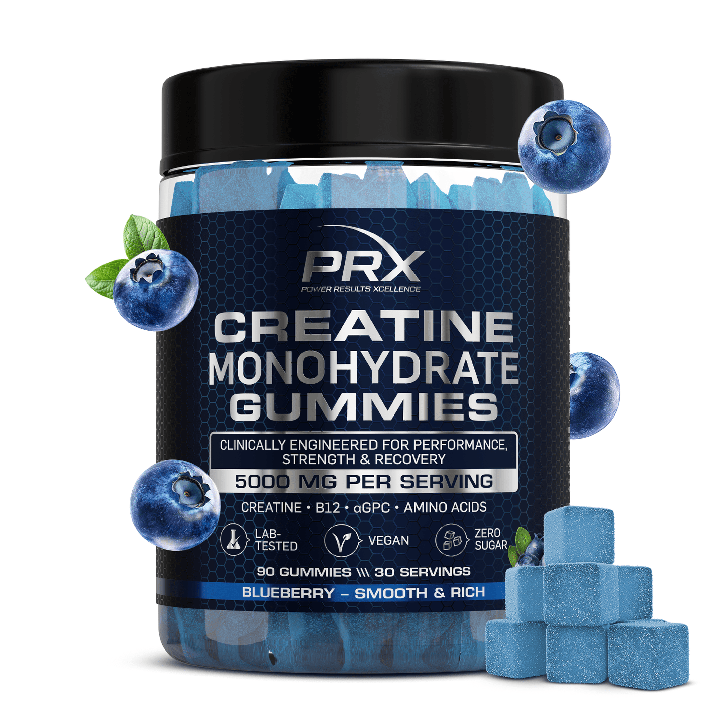PRX Creatine Gummies – 5000 mg Creatine + B12 + αGPC – Vegan • Zero Sugar • Lab Tested - PRX
