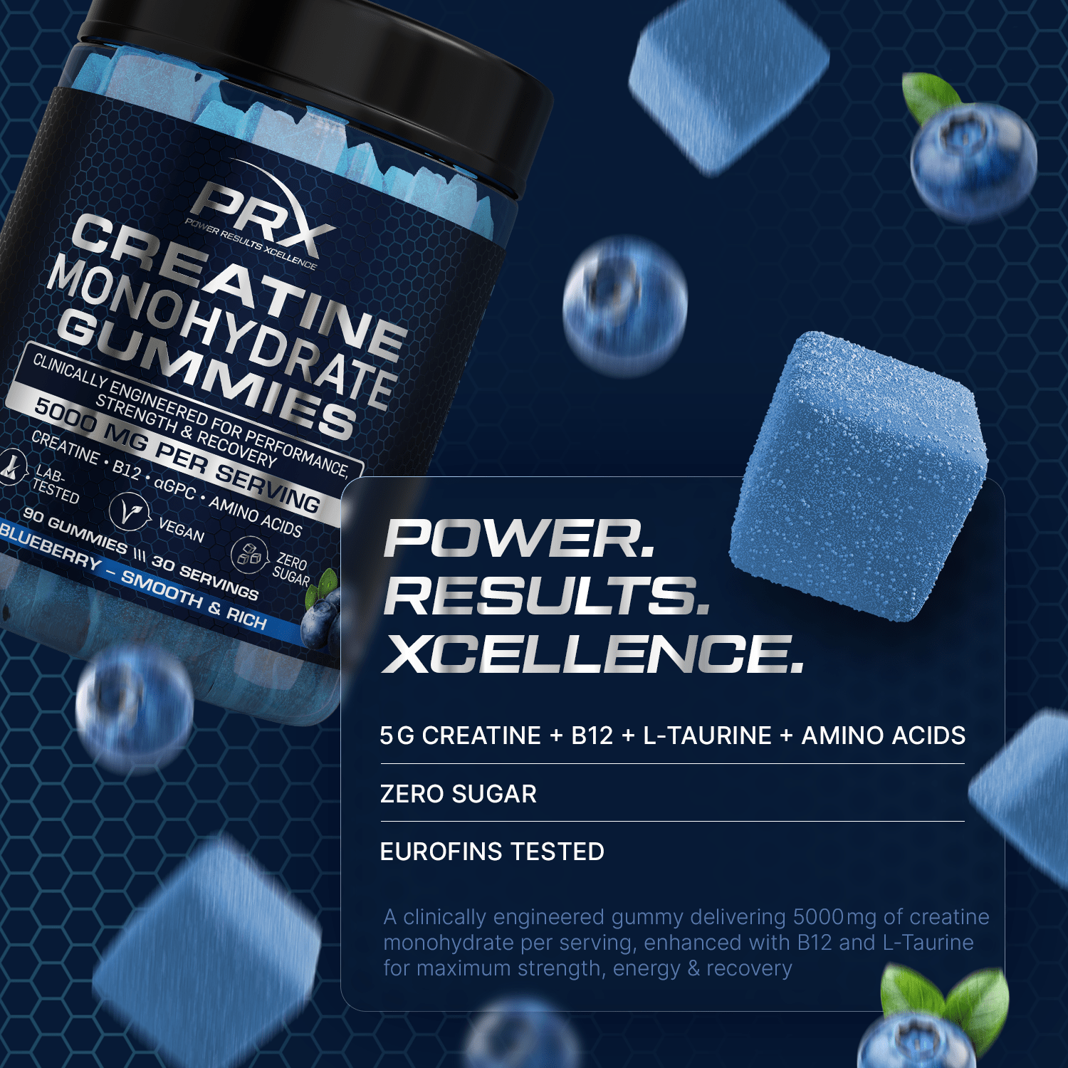 PRX Creatine Gummies – 5000 mg Creatine + B12 + αGPC – Vegan • Zero Sugar • Lab Tested - PRX