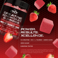 PRX Creatine Gummies (Strwberry) – 5000 mg Creatine + B12 + αGPC – Vegan • Zero Sugar • Lab Tested
